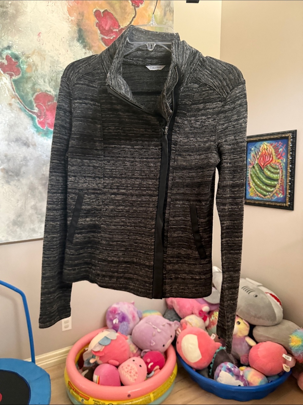 Calvin Klein Women's Black Charcoal Zip Cardigan
